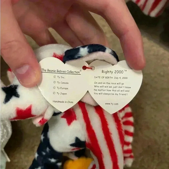 Lot Of 2 Ty Righty 2000 Political Elephant Stars Stripes 6 Beanie Baby MWMT - Picture 3 of 9